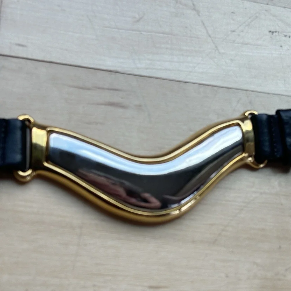 Les Creations Elite Black Genuine Leather Belt Size‎ 30 Metal Buckle 80s Retro - Picture 2 of 10